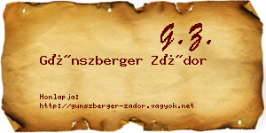 Günszberger Zádor névjegykártya
